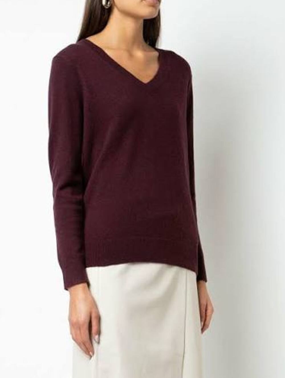 Vince Weekend V-Neck Sweater Maroon Cashmere Long Sleeve Women's S